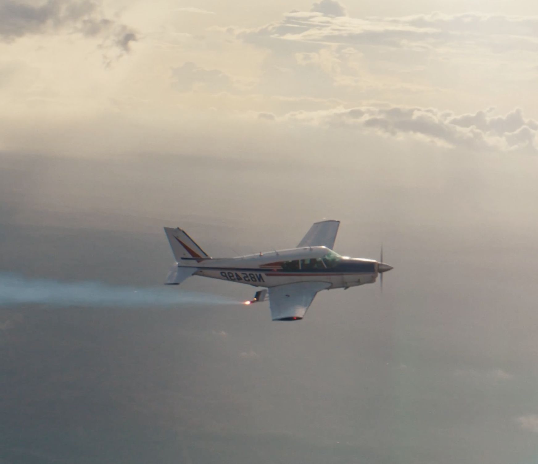 A cloud seeding plane in flight